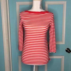 Kate Spade Red/White Stripe Scoop Neck 3/4 Sleeve Top - S